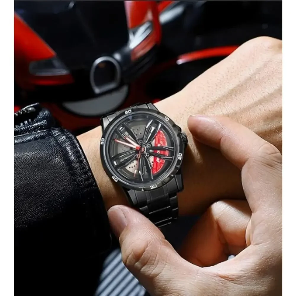NANOLEAF Men's Spinning Car Wheel Rim Watch Stainless Steel New Open Box